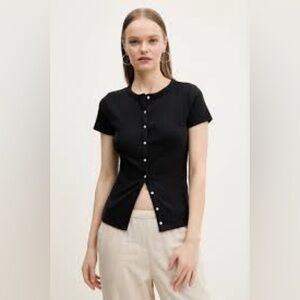 EUC Abercrombie Ribbed Button-Through Black Top, Short Sleeve, Small